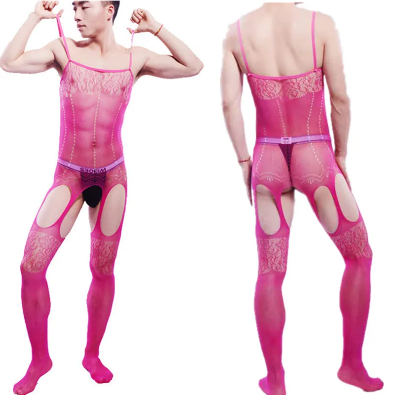 Мужское сексуальное Сетчатое боди нижнее белье прозрачные кружевные колготки