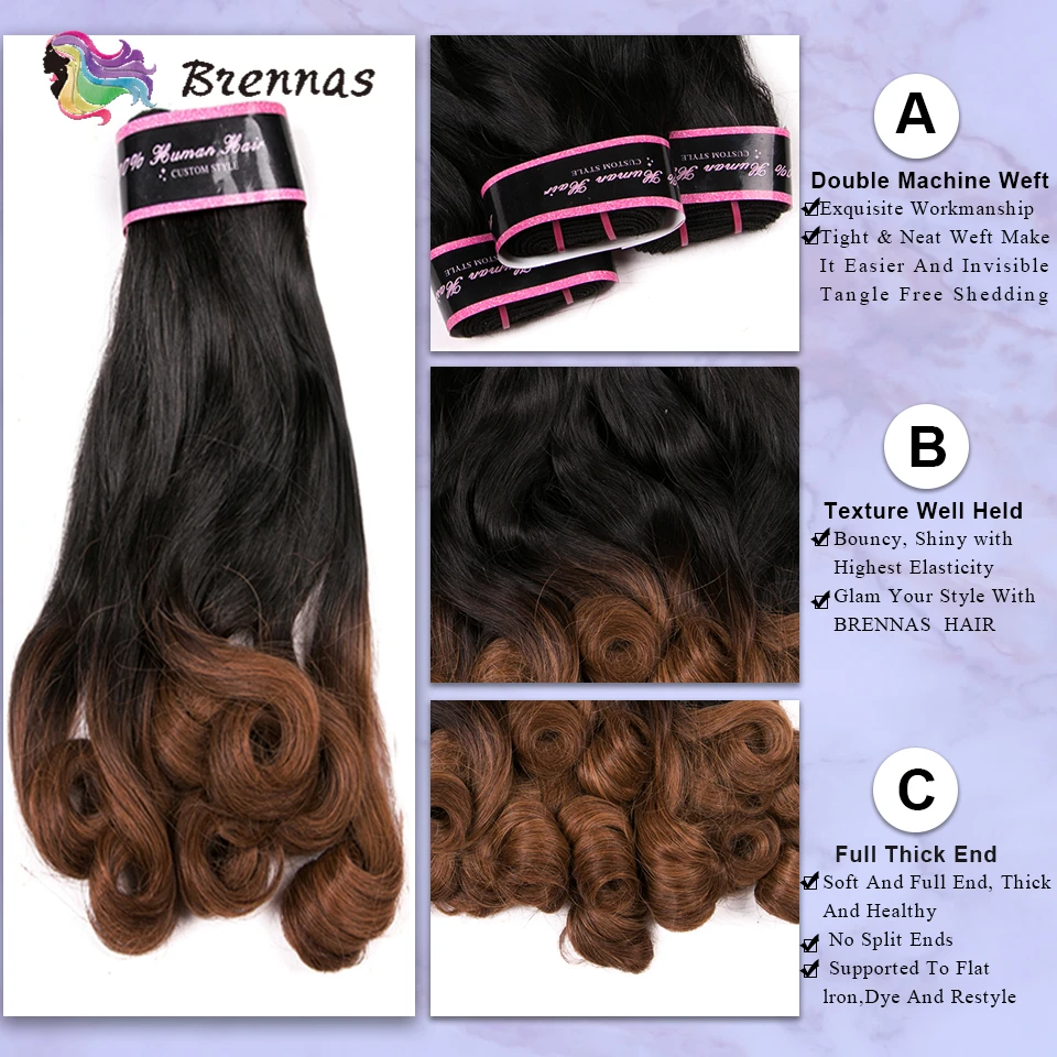 Brennas, Омбре, 1b/30, на заказ, двойные нарисованные, прыгающие, кудрявые человеческие волосы, бразильские волосы Remy, плетение, пучки с закрытием, высокое соотношение