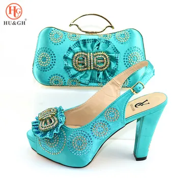 

2020 New Arrival Fresh Green Color Women Wedding High Heels Sandals Matching A Nice Bag Italy Lady Sexy Party Shoes and Bag Set
