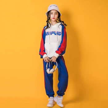 

New Hip Hop Dance Clothes Kids Sweatshirt Blue Street Dance Pants Fashion Chidren HipHop Clothes Performance Street Wear BL3323