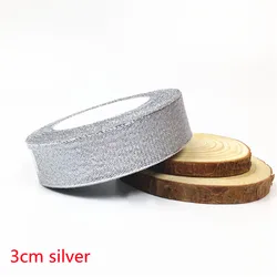 Elegant Silver and Gold Silk Satin Organza Ribbon for Wedding and DIY Crafts - 25 Yards (30mm Silver)