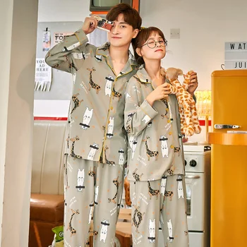 

Set Pj Set Solid Cartoon Printing Pajamas Set Crew Neck Long Sleeve Long Pants Sleepwear Fashion Style Casual Style Pajamas