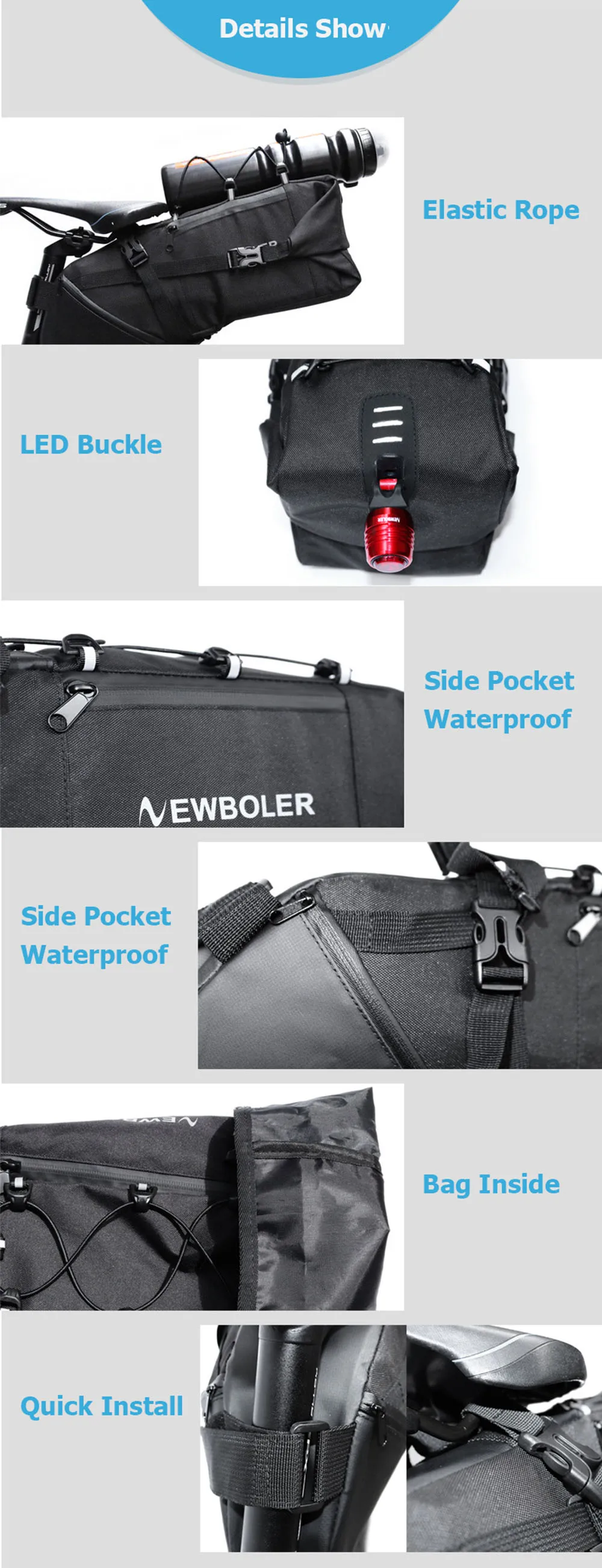 Bicycle Bag Large Capacity 8-10L Waterproof MTB Road Bike Saddle Bag Pannier Bike Seat Storage Rear Pack Bag Accessories BC0411 (3)