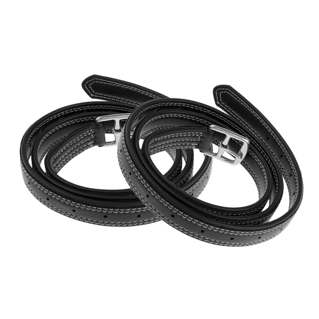 2pcs 130cm 26mm Equestrian Horse Riding Stirrups Belt Leathers with Stainless Steel Buckle Black/Red