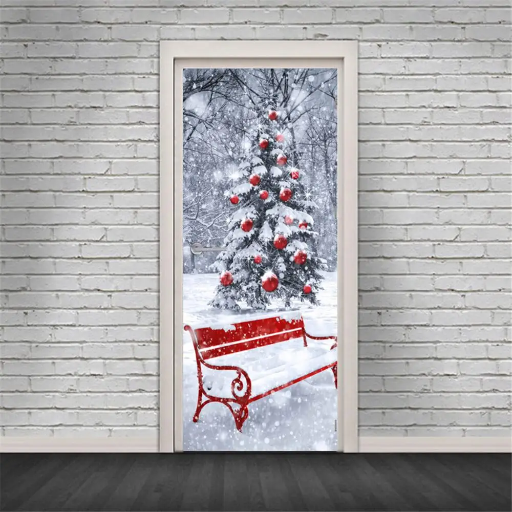 Christmas door stickers DIY home decoration decals self-adhesive PVC wallpaper door waterproof mural bedroom door decoration