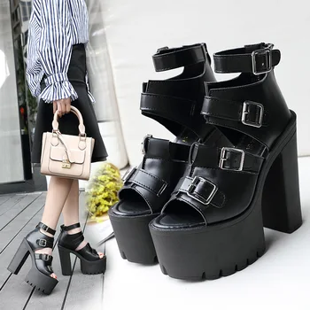 

2019 spring and summer new fashion high heel women's shoes platform waterproof platform hollow Roman open toe thick sandals