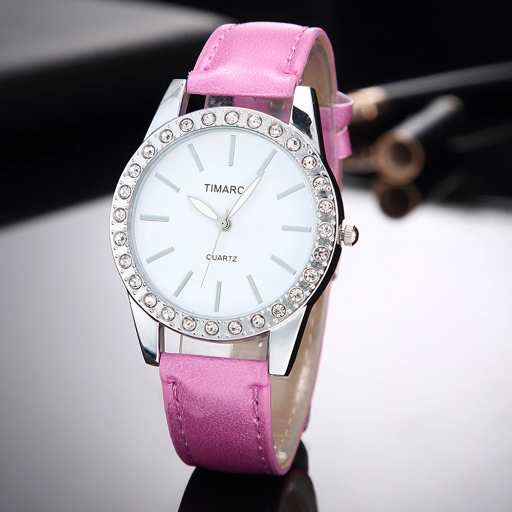 Top Luxury Brand Watch Ladies Pink Leather Band Analog Quartz Female Fashion Diamond Dial Women Watches Gift Clock Bayan Saat