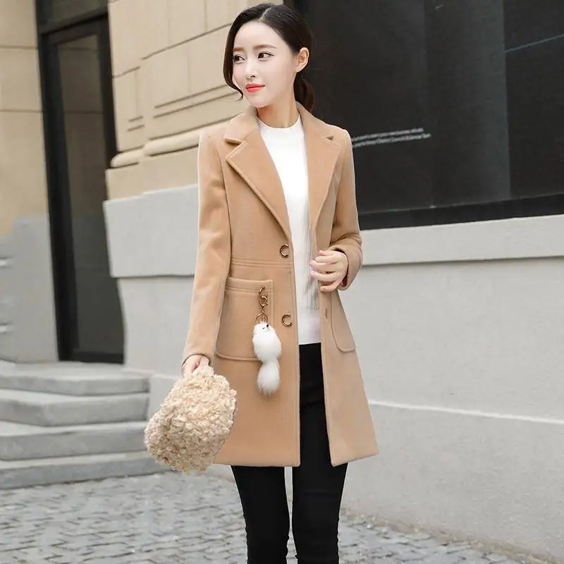 

Coat Female Women Winter 2019 Coats Women New Fashion Solid Turn Collar Slim Woolen Coats High Quality S-3XL