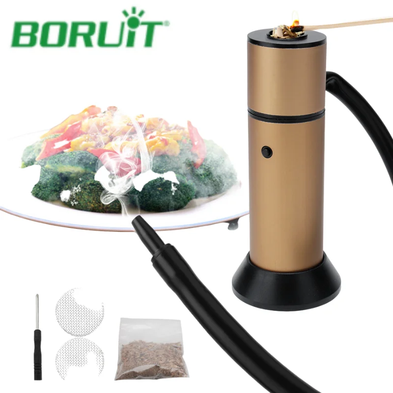 BORUIT Food Cold Smoke Generator Drinking Smoke Infuser Meat Burn Smokehouse Cooking Molecular Cuisine Smoking Gun for BBQ Grill
