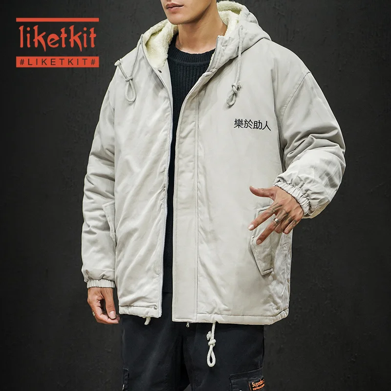 

Liketkit Men's Winter Jacket Coat 2019 Male Chinese Print Thick Cotton Overcoat Men Casual Outerwear Korean Oversize Windbreaker