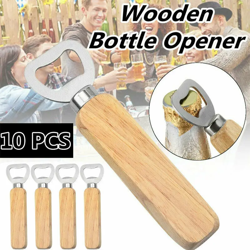 10pcs Wooden Handle Bottle Opener Portable Home Party Bar Wine Handheld Tool | Дом и сад