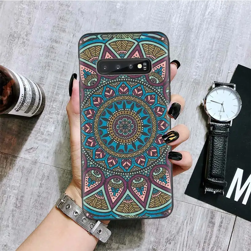 BA028-3 Синий Тотем Мандала Цветок черный чехол для телефона samsung Galaxy S10+ Plus Lite Note 10 9 8 S9 S8 J4 J6+ Plus S7 S6 Edge cap - Цвет: BA028-3