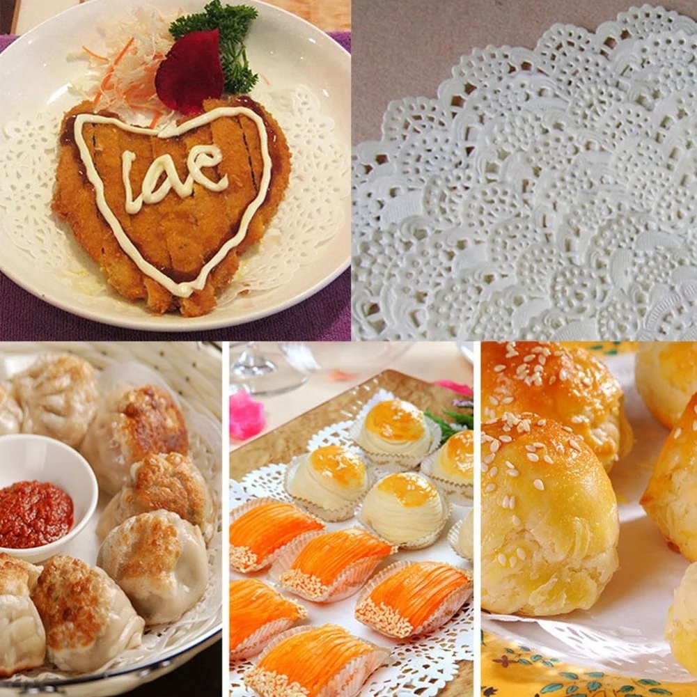 100Pcs Round Paper Lace Doilies Cake Placemat Party Wedding Baking Desssert Decoration New