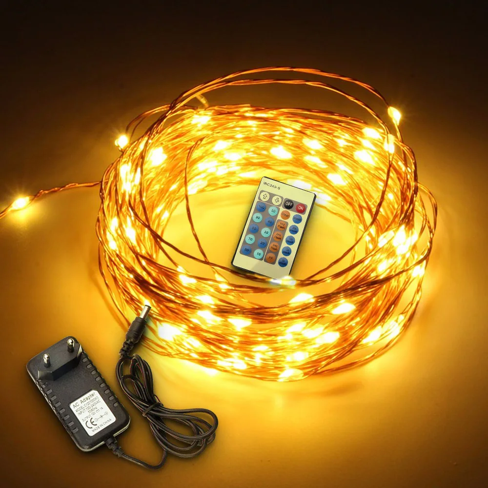 Праздничный открытый медная нить светильник 10 м 100LED пульт дистанционного управления синхронизации батарея USB садовый светильник для вечерние рождественские украшения