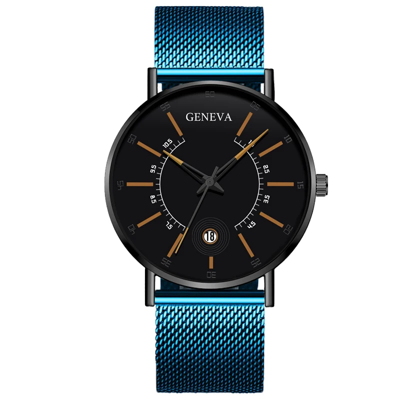 Blue Orange Relogio Masculino Модные мужские деловые минималистичные часы Роскошные ультра тонкие сетчатые часы из нержавеющей стали аналоговые кварцевые часы - Цвет: Blue Orange