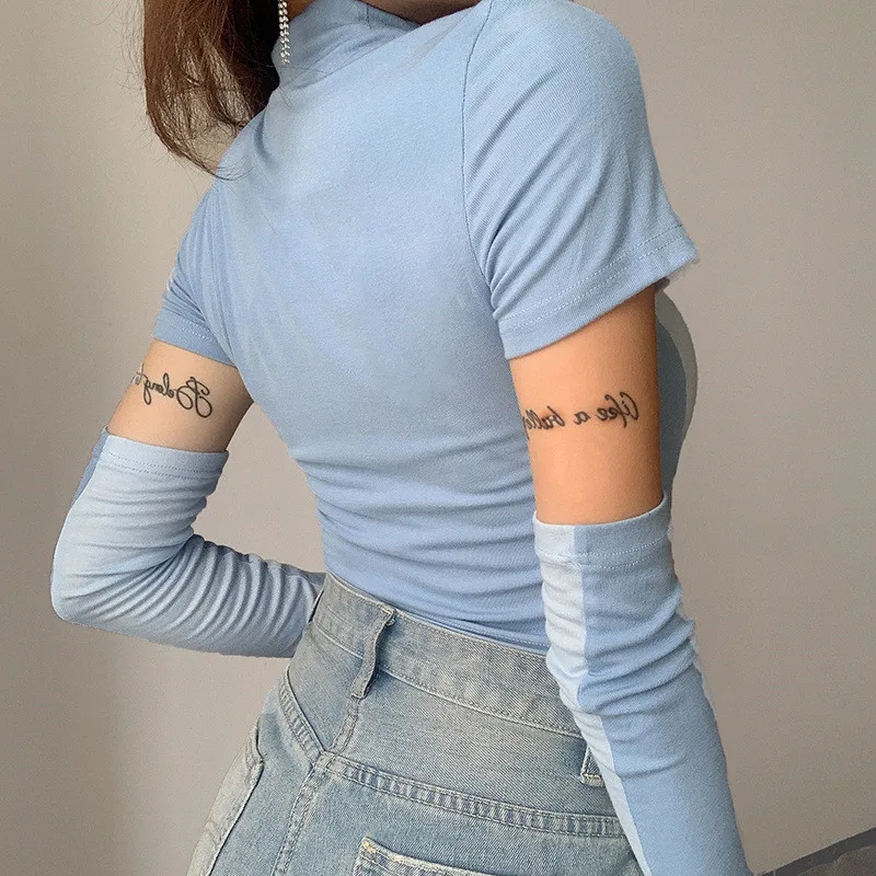 High Street Long Sleeve Round Neck Letter Print T-shirt For Women Slim Cropped Crop Top With Sleeves Sexy Street Wear