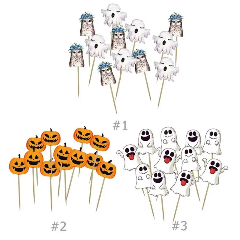 12pcs Halloween Cup Cake Decoration Insert Card Ghost Pumpkin Halloween Cake Cupcake Card Decoration Dessert
