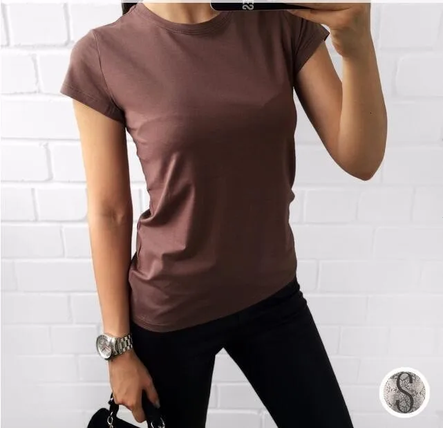 High Quality 11 Color S-3XL Plain T Shirt Women Cotton Elastic Basic T-shirts Female Casual Tops Short Sleeve T-shirt Women 002