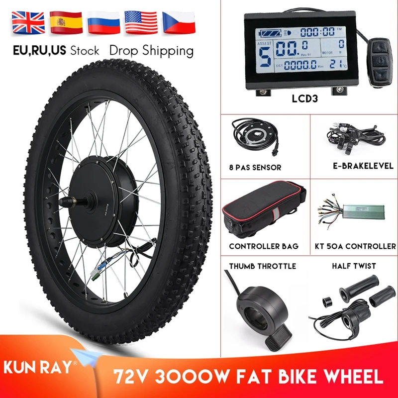 PROD 4001116307016 Kunray Electric Fat Bike Motor Wheel 72V 3000W Hub
Motor Kit Ebike Conversion Kit Snow Bike Kit Non Gear Hub motor Wheel
55-70KM