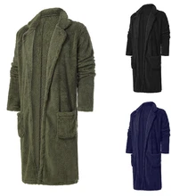 Размера плюс M-4XL, новинка, Осень-зима, плюшевые кардиганы, длинное пальто, длинный рукав, отложной воротник, зимняя верхняя одежда с карманами, меховые куртки