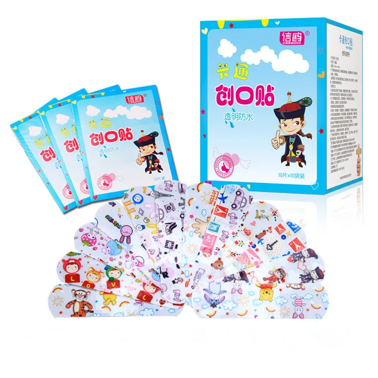 100pcs 50 шт/100 шт водонепроницаемый дышащий милый мультяшный браслет для помощи при гемостазе, аптечка для первой помощи, клейкие повязки - Цвет: 100pcs