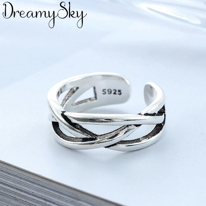 DreamySky, в богемном стиле, 925 пробы, серебряные кольца с крестом для женщин, девушек, кольца для открытия, вечерние, подарки, Anillos