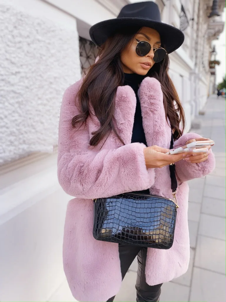 2024 Stylish Women's Faux Fur Coat - Cozy Winter Overcoat with Turn-Down Collar