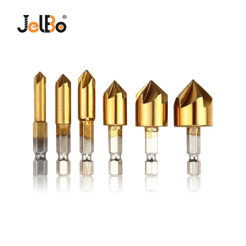 JelBo 6 шт. набор сверл для зенковки 1/4 &quotдюймовый HHS шестигранный хвостовик фаски
