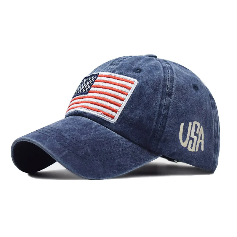 

Popular Style Hat Antique Finish Via Rinsing Lettered Baseball Cap All-match Stylish Flag of the United States Pure Cotton Hat