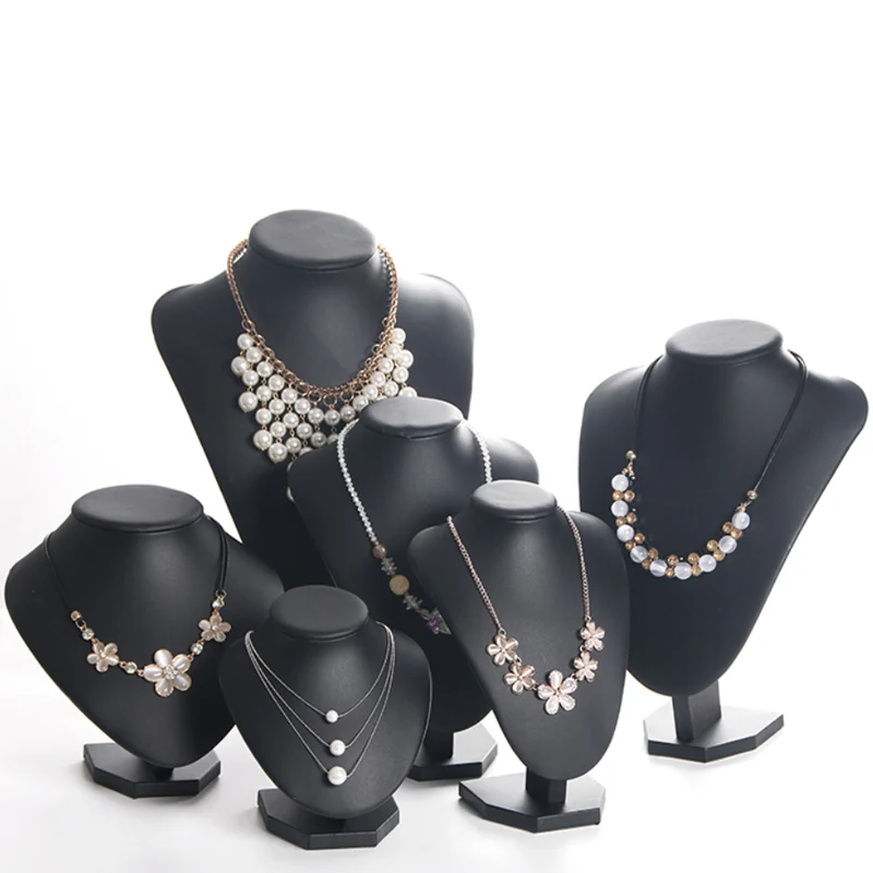 Model Bust Show Exhibitor 6 Options PU Black Leather Jewelry Display Woman Necklaces Pendants Mannequin Jewelry Stand Organizer