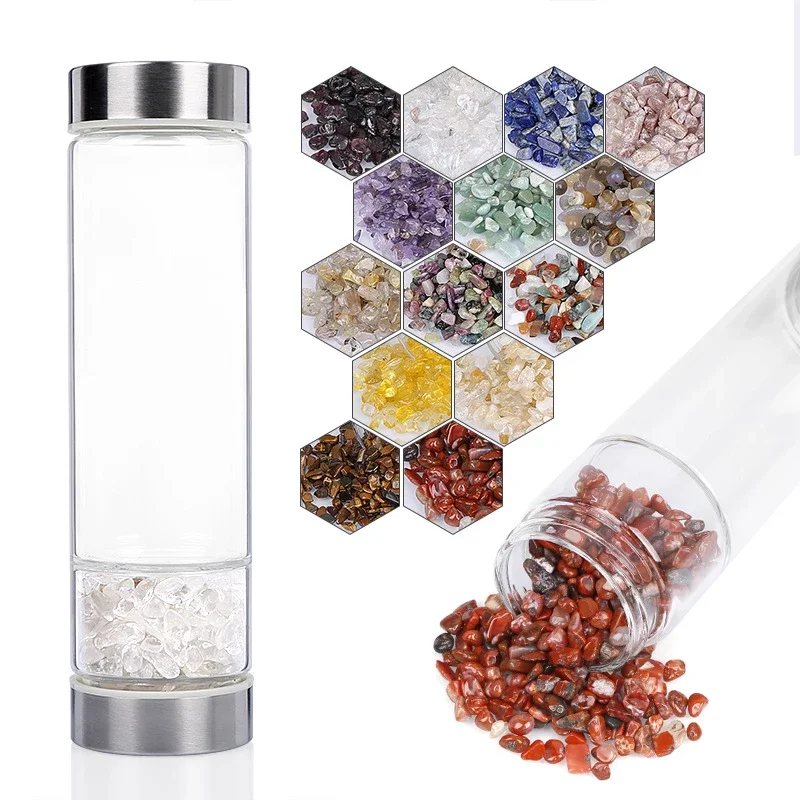 

2021 Super Natural Quartz Crystal Water Bottle Gemstone Energy Water Bottle for Making Crystal Infused Gemwater Gift