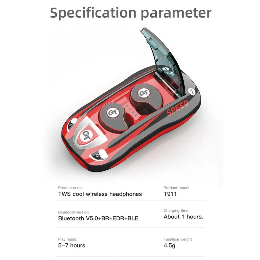 T911 HiFi стерео мини наушники Bluetooth Спортивная гарнитура Беспроводные бинауральные наушники шумоподавление с длительным временем ожидания зарядная коробка