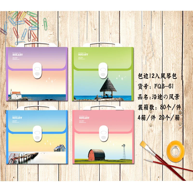 Students Cartoon File Holder Handbag Briefcase 12 Grid Covered Edge A4 Voucher Business Package Multilayer Folder
