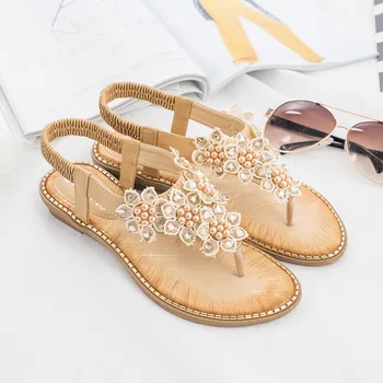 

Gladiator sandals women blossom bohemian flat sand sandalias plataforma large size beach shoes Women flower sandals X9X075272