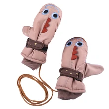 Теплые перчатки варежки плюс бархат Висячие шеи детей Открытый водонепроницаемый теплый для мальчиков девочек От 4 до 8 лет