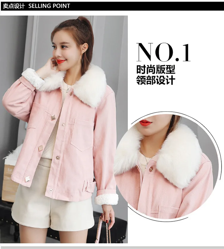 Y9398 Jeans Coat Women's Short Korean-style Brushed And Thick Lambs Wool Large Size Cotton-padded Clothes