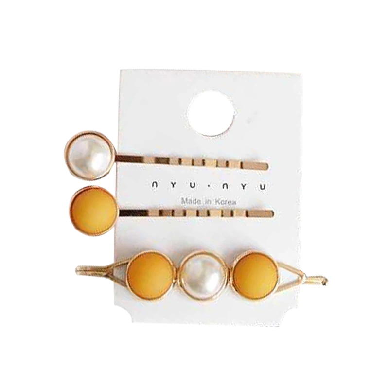 Yellow Barrettes Милая японская Инс Металлическая корона звезда пчелы шпилька гусиная лапка Кнопка жемчужная боковая заколка для волос для женщин девушка свадебные аксессуары для волос - Цвет: Yellow Barrettes