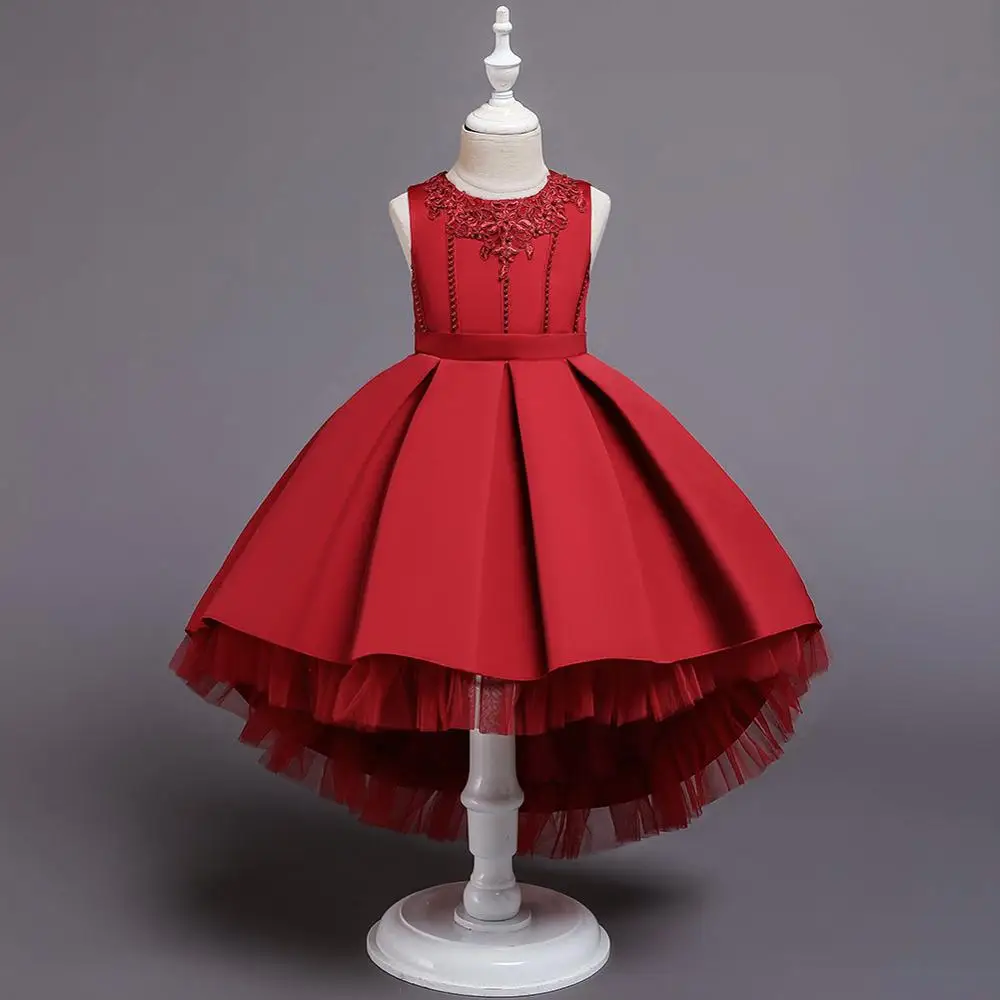 Платье для девочек; летнее платье-пачка для свадьбы, дня рождения; платья для девочек; Детский костюм; новогодняя Детская одежда; платье принцессы с цветочным рисунком - Цвет: Red