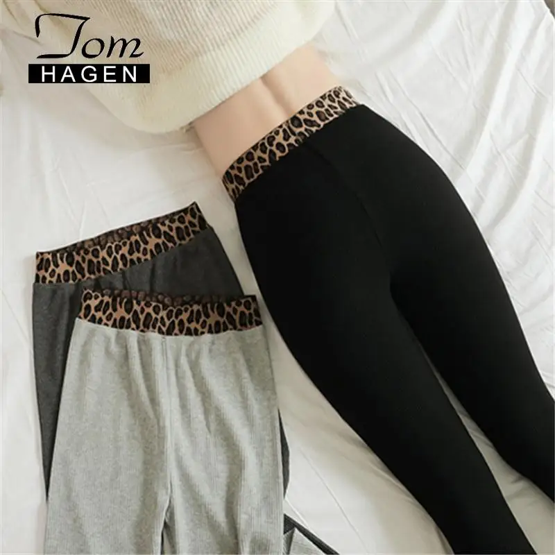 Женские леггинсы с леопардовым принтом вертикальные брюки высокой талией