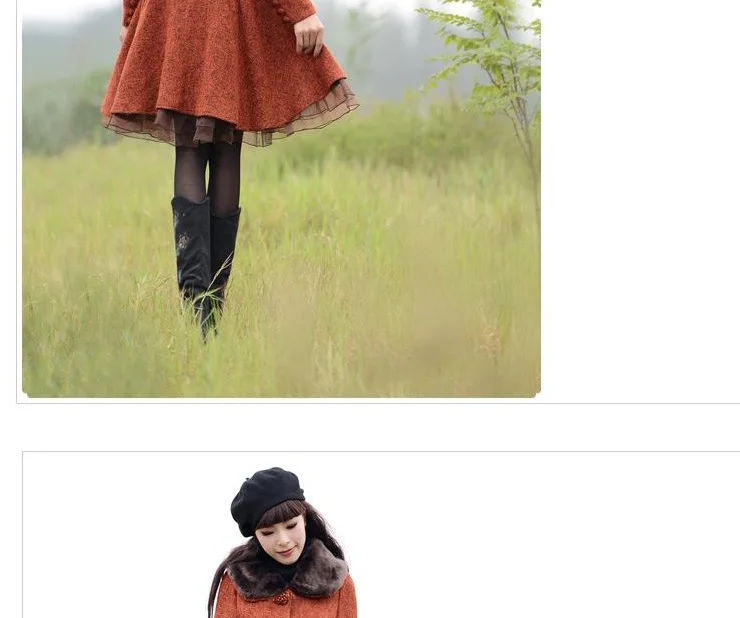 New Autumn Winter Vintage Women Overcoat Elegant Faux Fur Turn Down Collar Single Breasted Long Sleeve Woolen Jacket Coat Slim