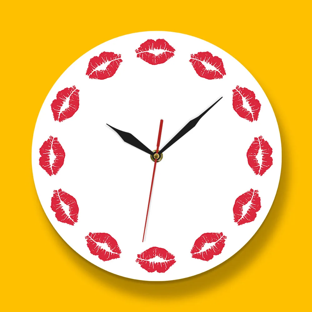 Minimalist Morden Design Wall Clock Sweet Kiss Timekeeper Girl Bedroom Decor Lady Red Lips Silent Non-ticking Watch Saat Horloge