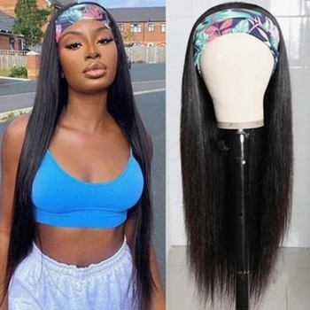 

Headband Synthetic Wig Long Straight Middle Part Natural Brown Color SOKU 20-30 Inch Scarf Wig Machine Made Wig For Black Women