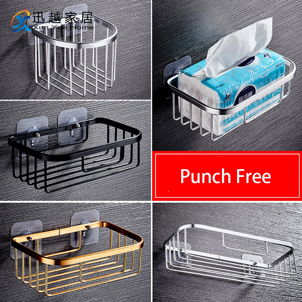 

Punch-Free Matte Aluminum Toilet Paper Holders Wall-Mount Hollow Basket Suction Cup Roll Hanger Bathroom Tray Accessories