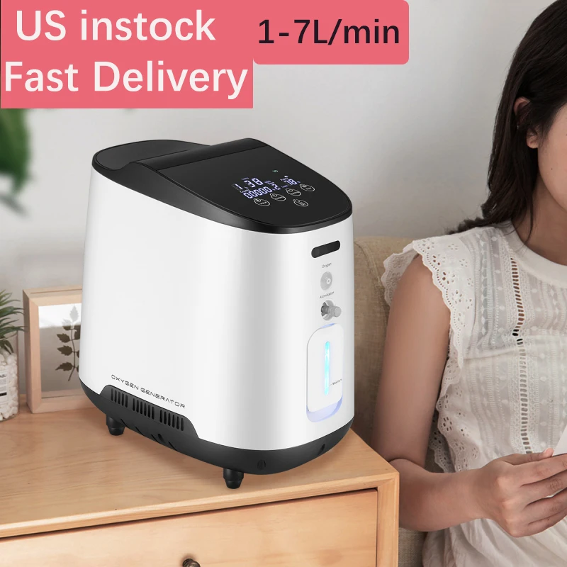 

48 hours Adjustable Portable Oxygen Concentrator Generator 1-7L/min Oxygen Machine Home 90% High Purity for Home Travel Car Use