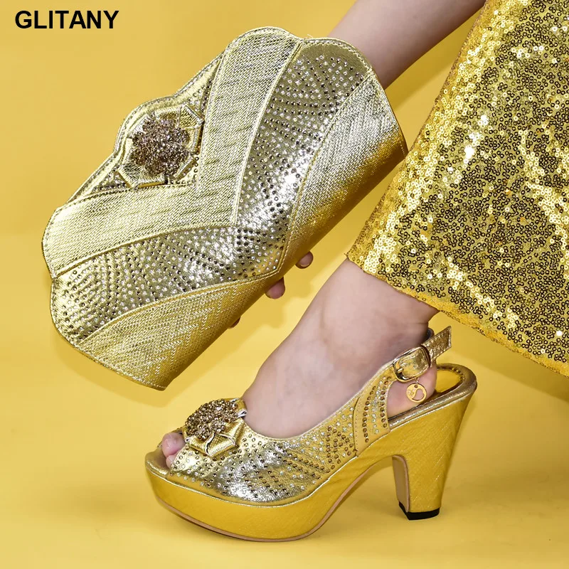 Wedding Shoes Bride Cristal Italian Shoes and Bags To Match Shoes with Bag Set Summer High Heeled Shoes for Women High Quality