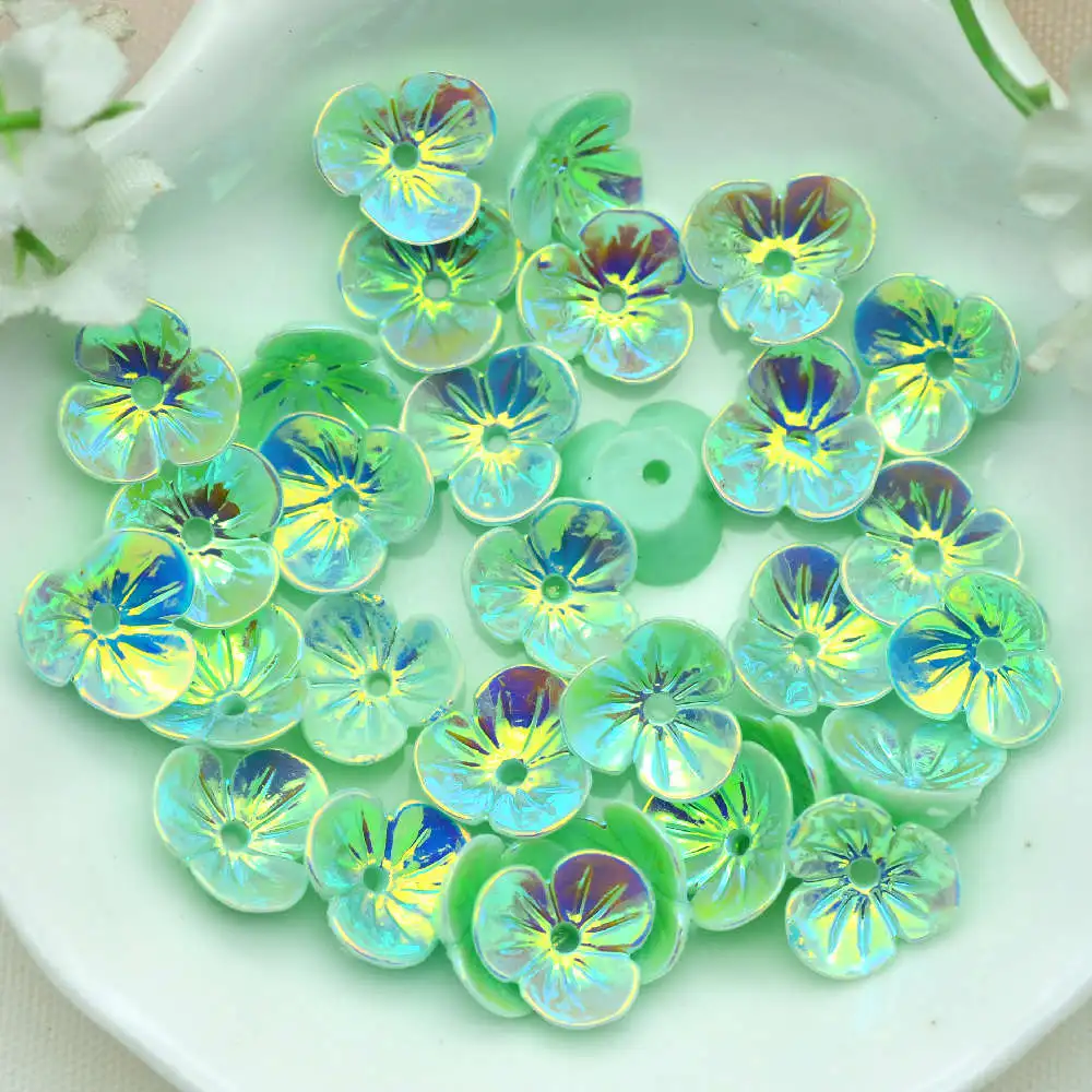 

50PCS 9mm Mint Green AB Color Flat-Back Resin Flowers|Home DIY Scrap-booking Embellishments Flowers