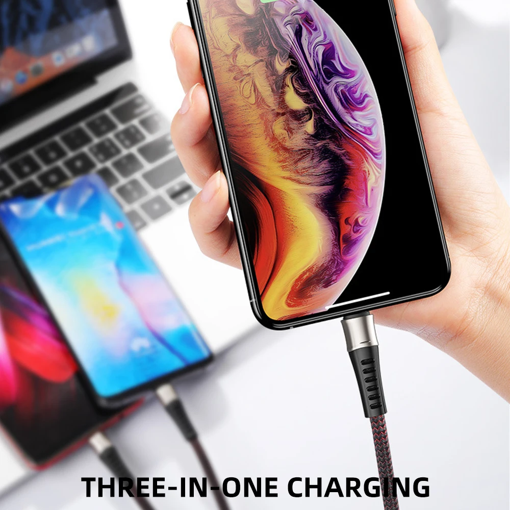FDBRO 3 в 1 USB кабель для huawei Xiaomi samsung цинковый сплав 3A Max кабель для iPhone Micro type C usb кабель для зарядки