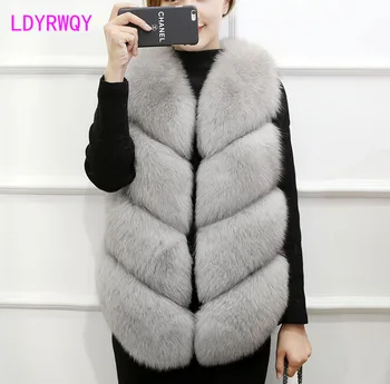 

2019 new fur vest imitation fox fur ladies slim stitching jacket Regular Zipper V-Neck Regular Sleeveless Full Pelt