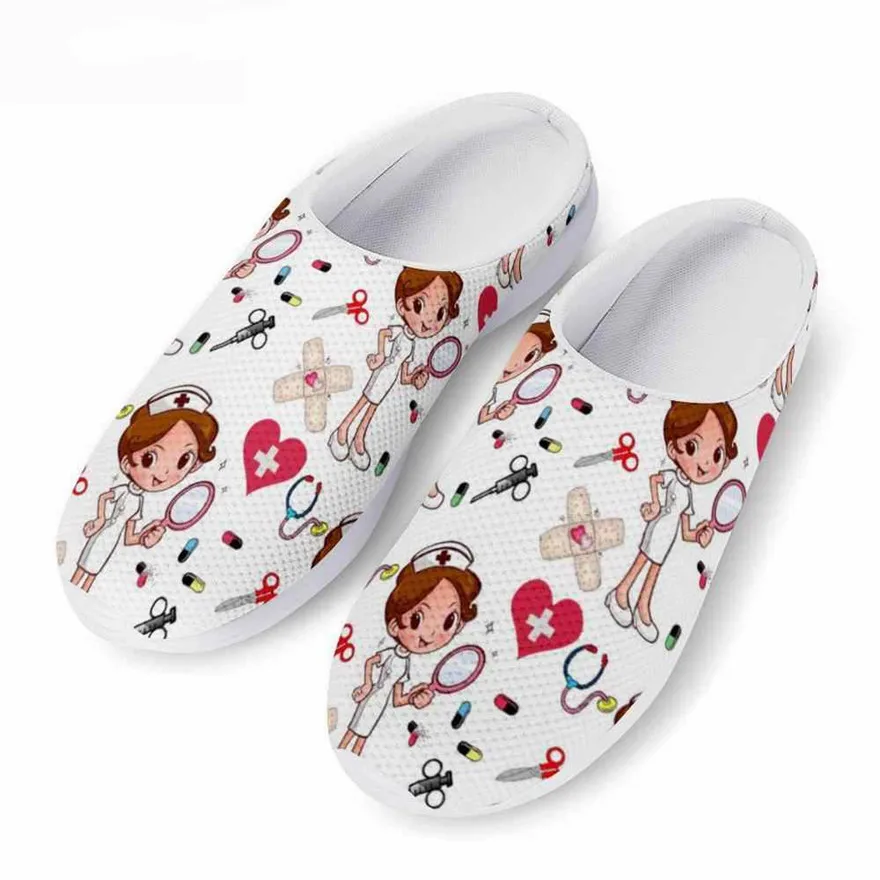 Nurse Doctor Print Flat Flip Flops Shoes Women Sneakers Cosplay Shoes Slip  On Light Summer Comfortable Flats Shoes