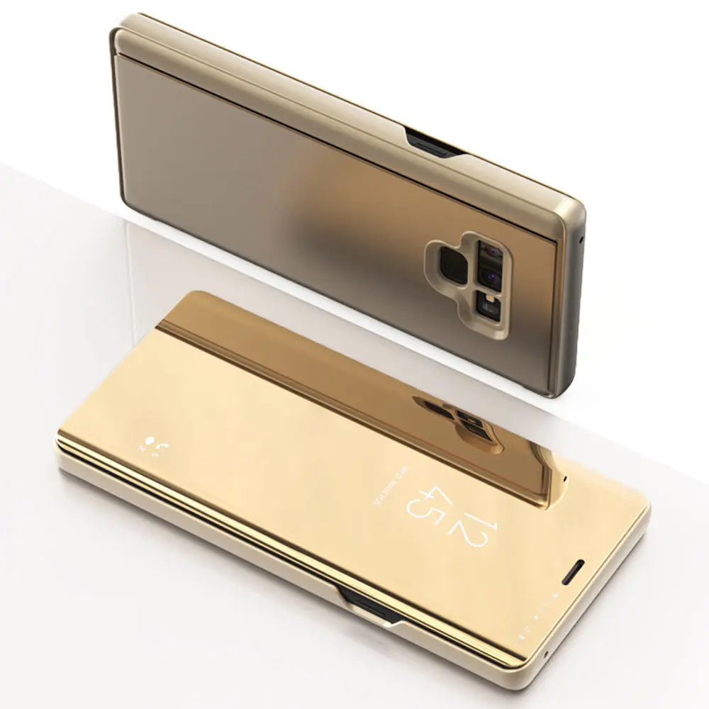 Gold Многослойное стекло отражающим стеклом смарт-чехол для samsung Galaxy Note 9 8 S9 S8 S7 S6 edge Plus A8 A7 A6 A5 A3 A9 Star lite Флип Стенд кожаный чехол - Цвет: Gold